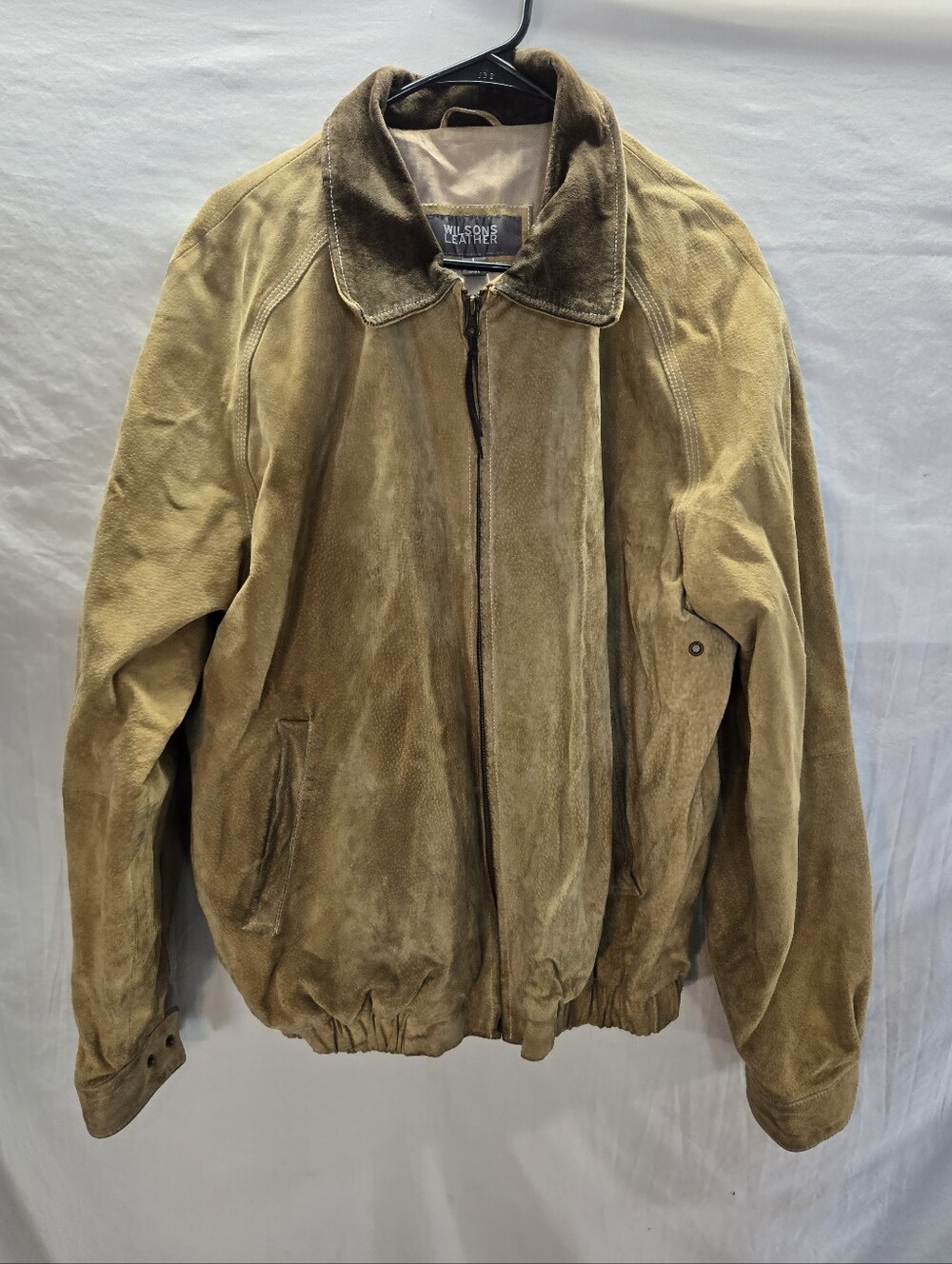 Vintage Wilsons Leather Men's Large Tan Suede Bomber Jacket Contrast Collar